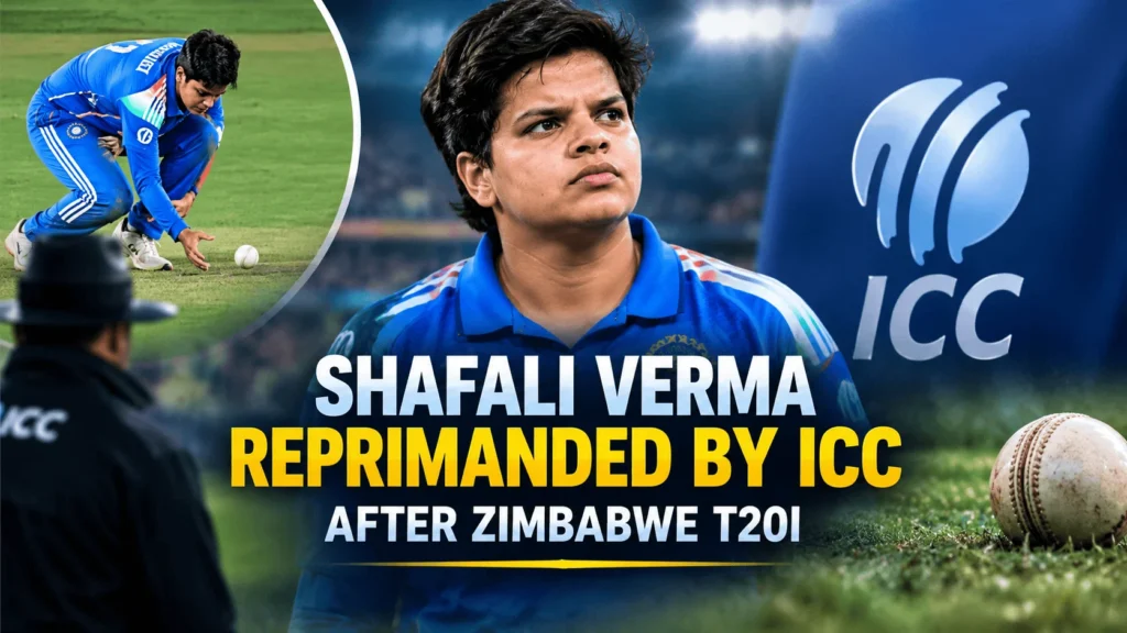 Shafali Verma reprimanded by ICC after Zimbabwe T20I for a fielding incident during India’s match in Raipur.
