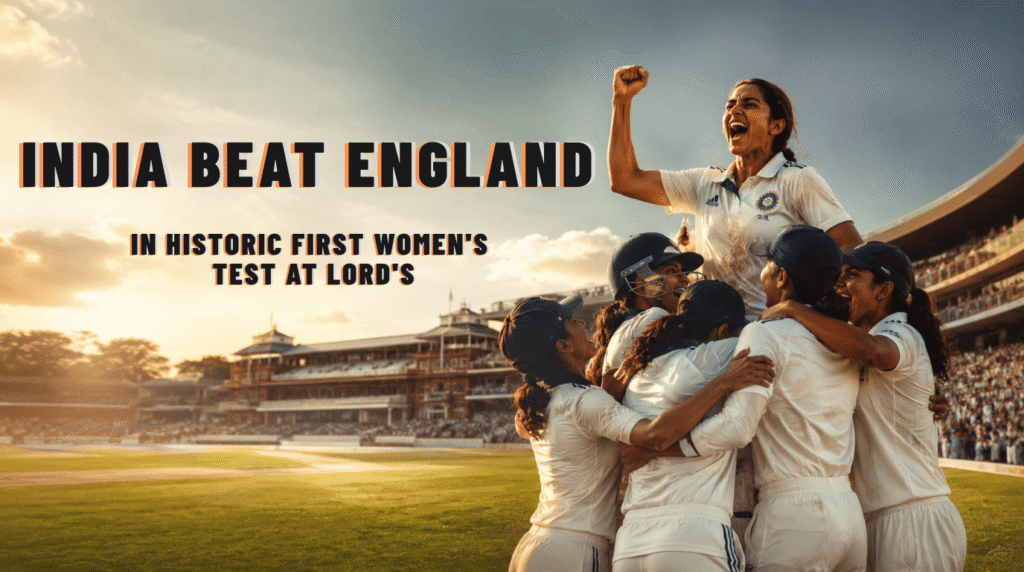 India beat England and celebrates a historic Test victory over England at Lord's after winning by 270 runs in the first-ever women's Test held at the iconic venue.