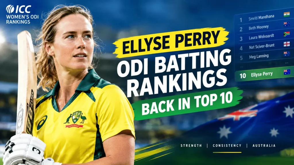 Ellyse Perry returns to 10th in the ICC Women’s ODI batting rankings after climbing two places in the latest update.